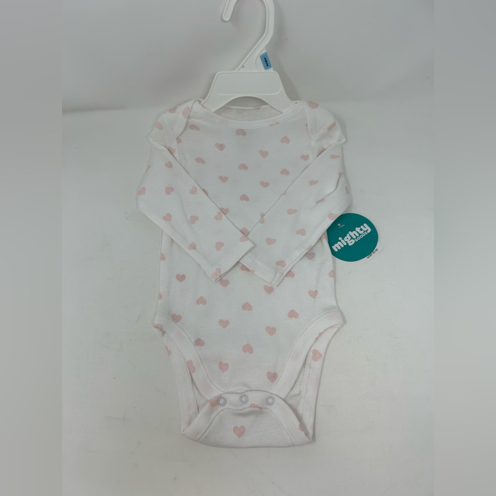 NWT Mighty Goods Pink Heart Long Sleeve Bodysuit Onesie